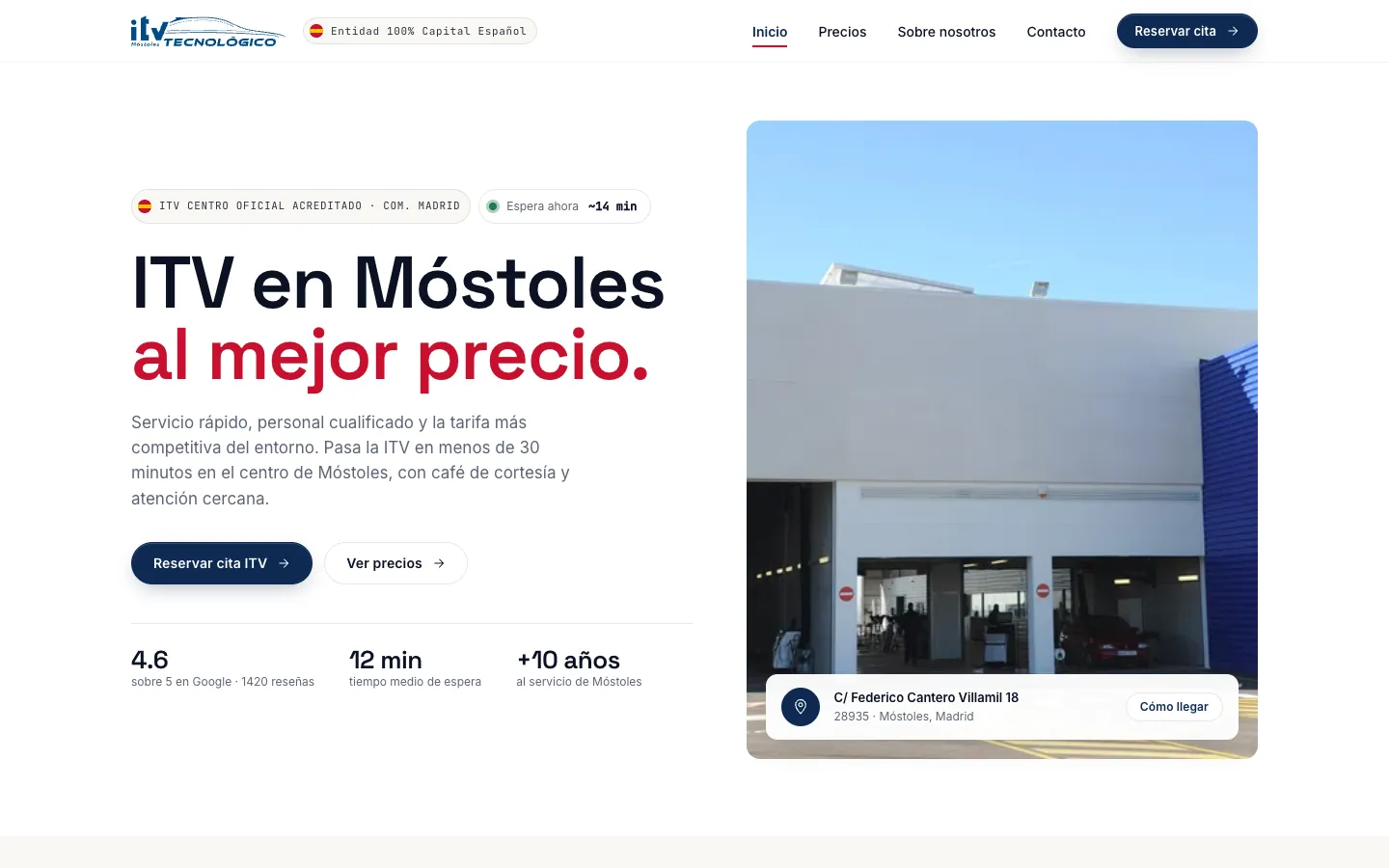 Web de ITV Móstoles Tecnológico con reserva de cita online