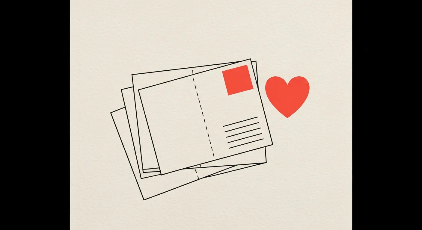Ilustración editorial: tarjetas apiladas con un corazón coral